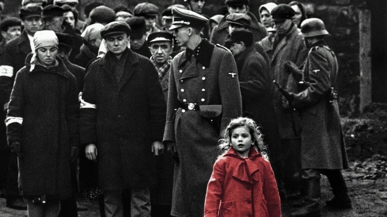 girl with red coat in Schindler's List