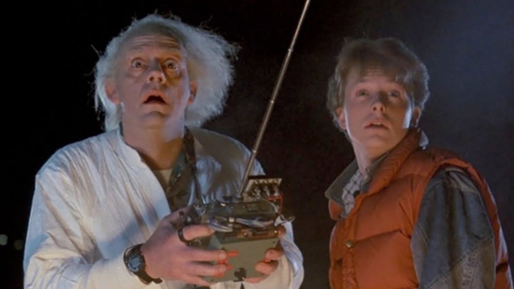 Michael J. Fox as Marty McFly and Christopher Lloyd as Doc Brown in Back to the Future