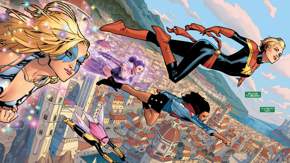 Marvel superheroines fly above Arcadia