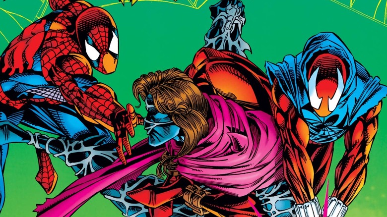 Kaine fights Spider-Man and Scarlet Spider