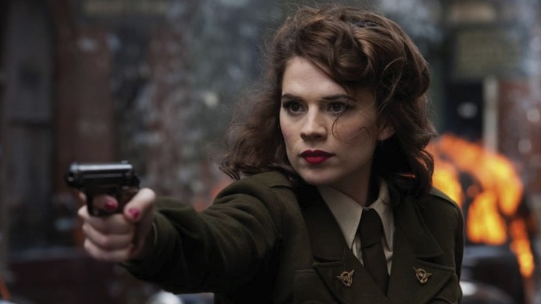 Peggy Carter shoots at a Hydra agent