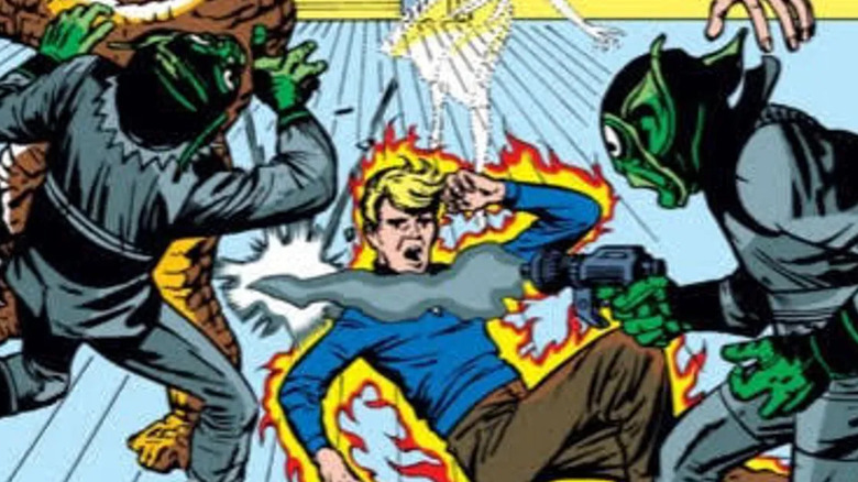 Skrulls attacking the Fantastic Four in a comic cover