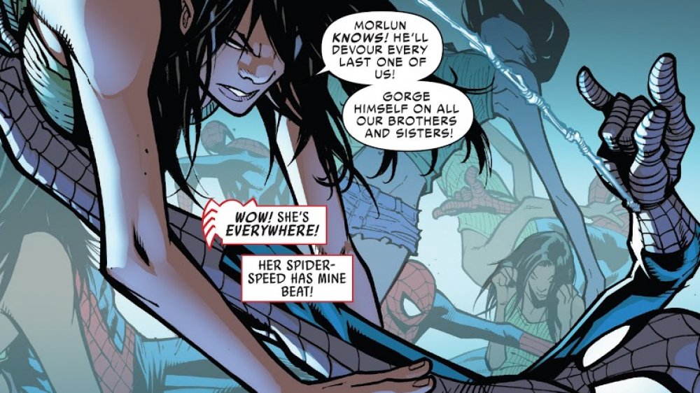 Spider-Man struggles to keep up with Silk, from Marvel Comics