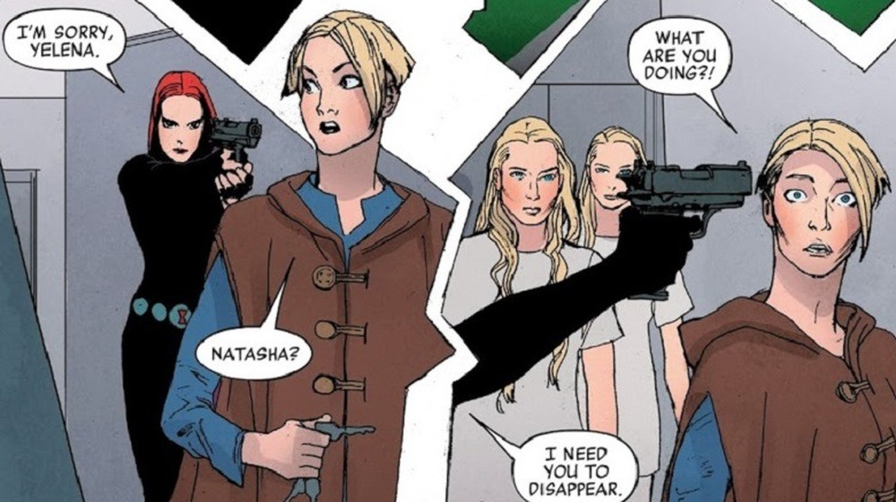 Natasha holds a gun on Yelena