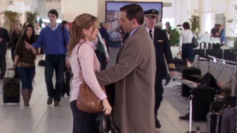 Jenna Fischer as Pam Halpert and Steve Carell as Michael Scott in The Office