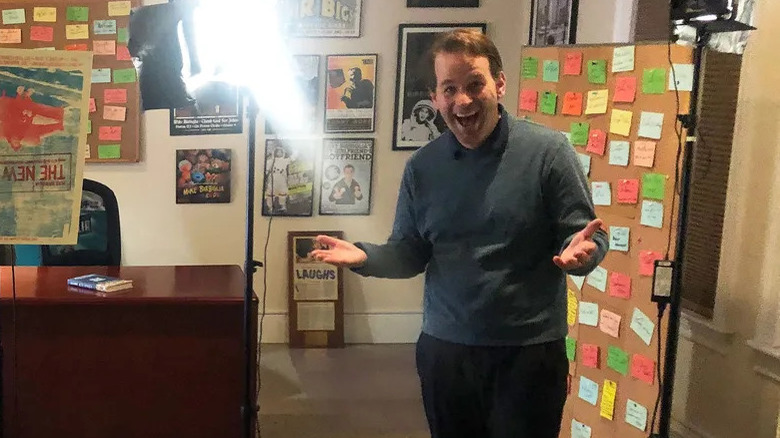 Mike on the set of his virtual comedy shows