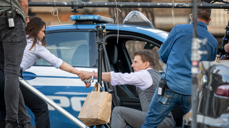 Tom Cruise during filming of a Mission: Impossible film