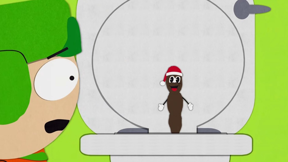 Mr. Hankey, the Christmas Poo, shocking Kyle Broflovski on South Park