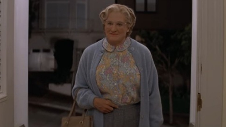 Mrs. Doubtfire standing in doorway