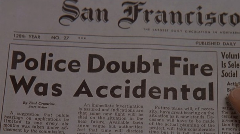 Newspaper headline: "Police doubt fire was accidental"