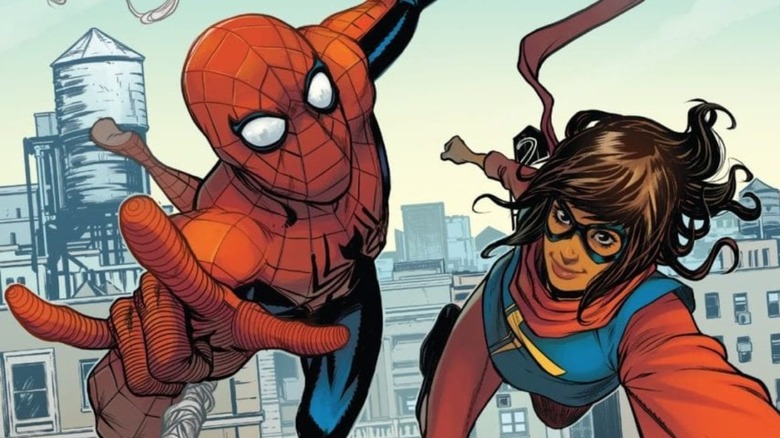 Spider-Man and Ms. Marvel swinging