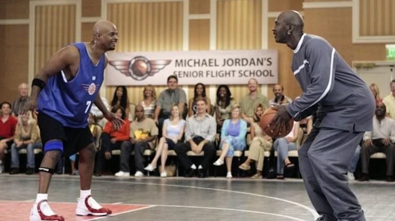 Michael plays basketball with Michael Jordan