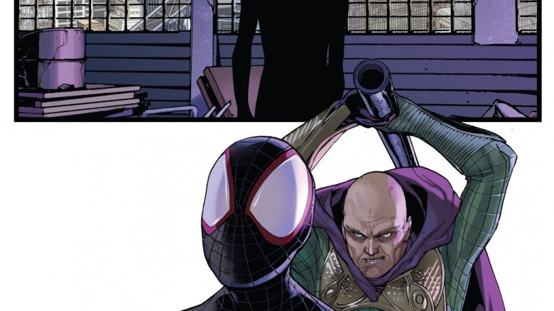 Mysterio trying to hit Miles with a pipe