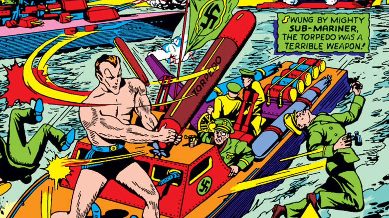 Namor fighting Nazis with torpedo