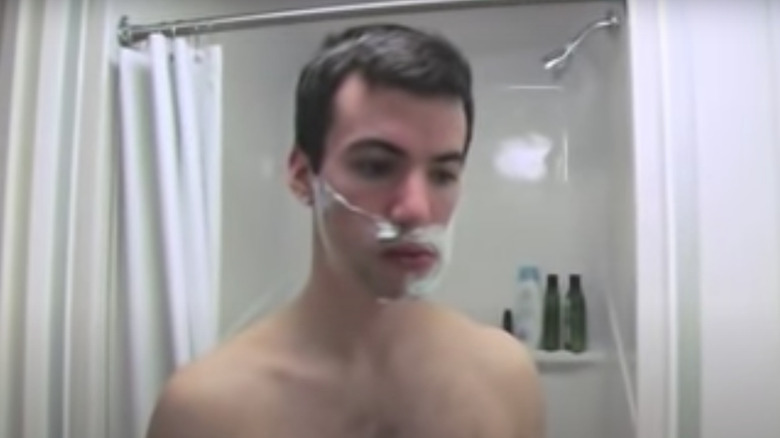 Nathan Fielder covered in shaving cream