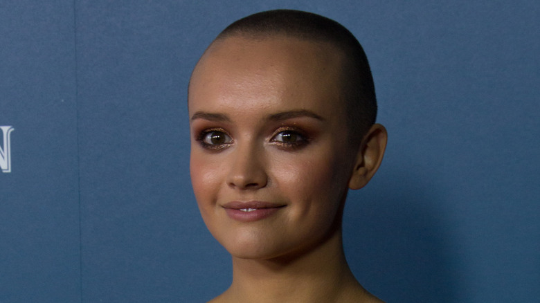 Olivia Cooke with shaved head