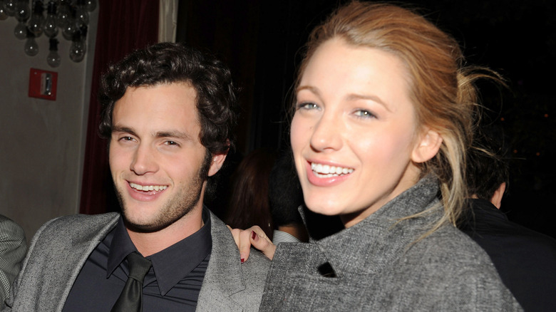 Penn Badgley and Blake Lively smiling