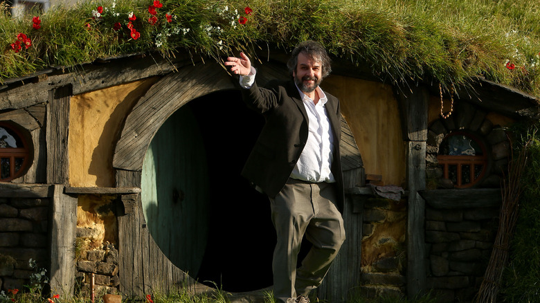 Peter Jackson leaving a Hobbit-hole