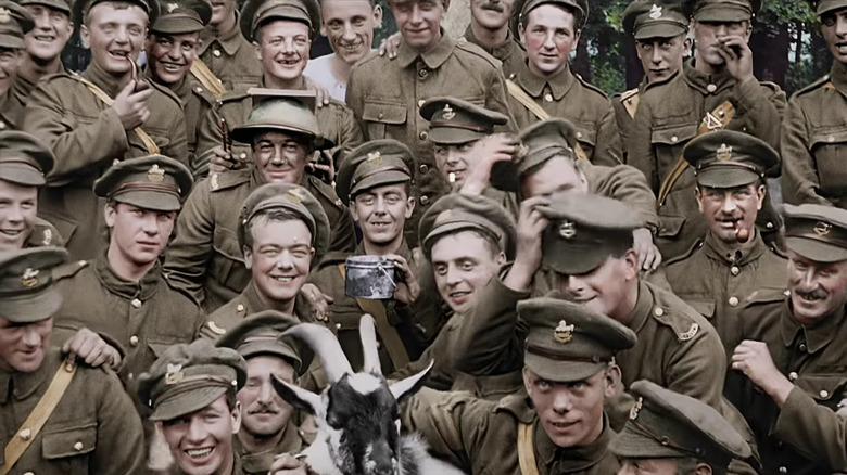 First World War soldiers smiling at the camera 