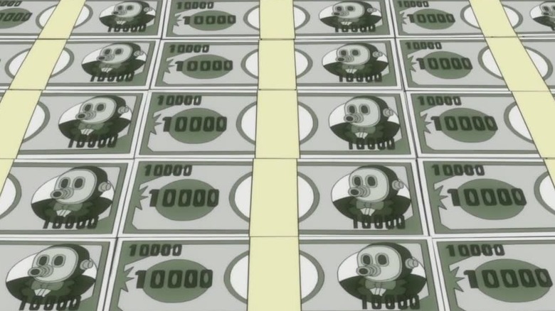 Tori-Bot's face on 10,000 zeni bills