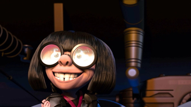 Flames reflecting off of Edna's glasses 