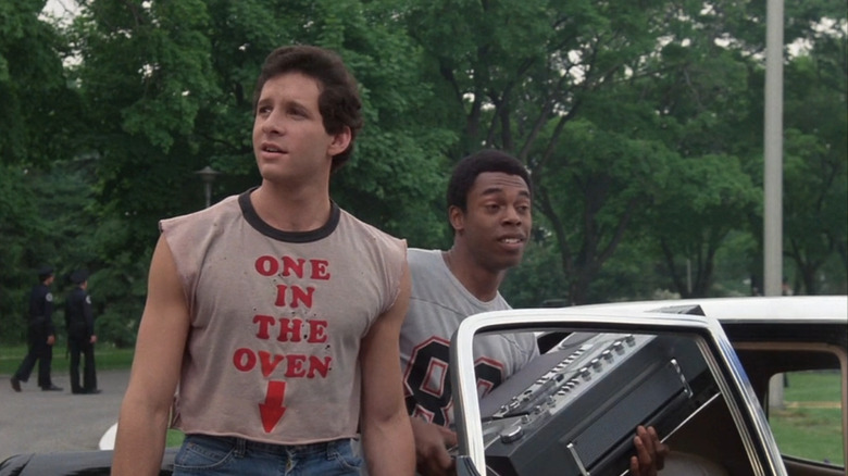 Steve Guttenberg in One in the Oven T-shirt in Police Academy