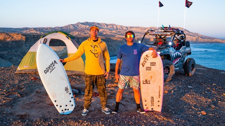 Poopies and Jamie O'Brien with surfboards