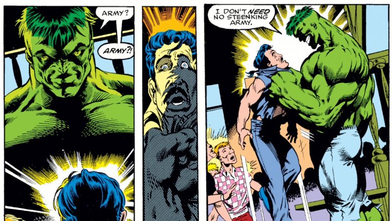 The Professor Hulk confronting a couple of abusive bar patrons in 1991's Incredible Hulk #379