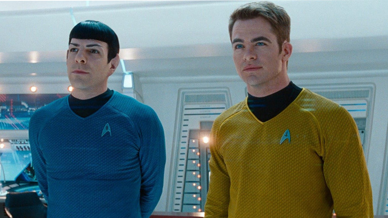 Kirk and spock look at viewscreen