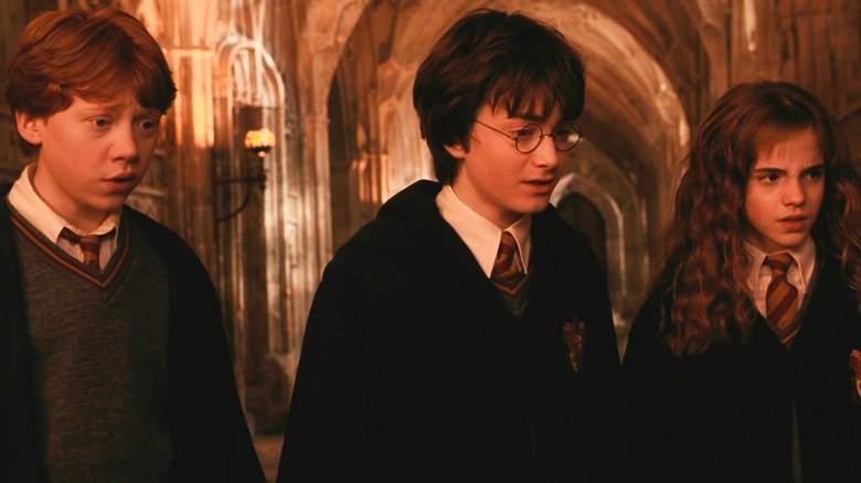 Ron, Harry, Hermione looking shocked