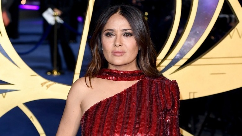 Salma Hayek posing at movie premiere 