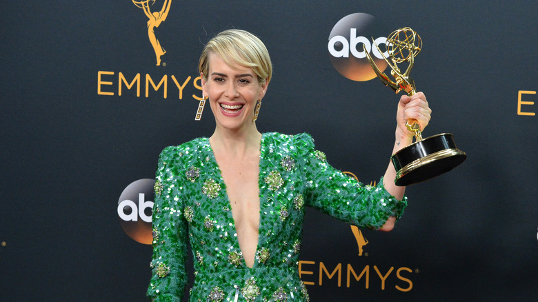Sarah Paulson smiling with Emmy