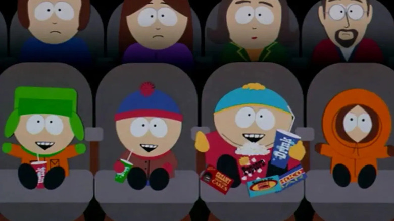 Kyle, Stan, Cartman, and Kenny at the movies