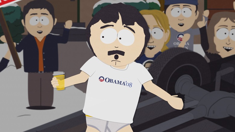 Randy drunk in an Obama '08 t-shirt