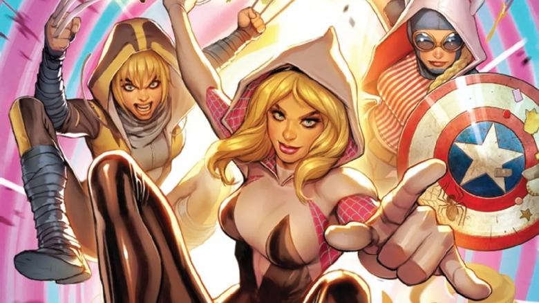 Gwenverine, Spider-Gwen, and Captain America on a comic book cover