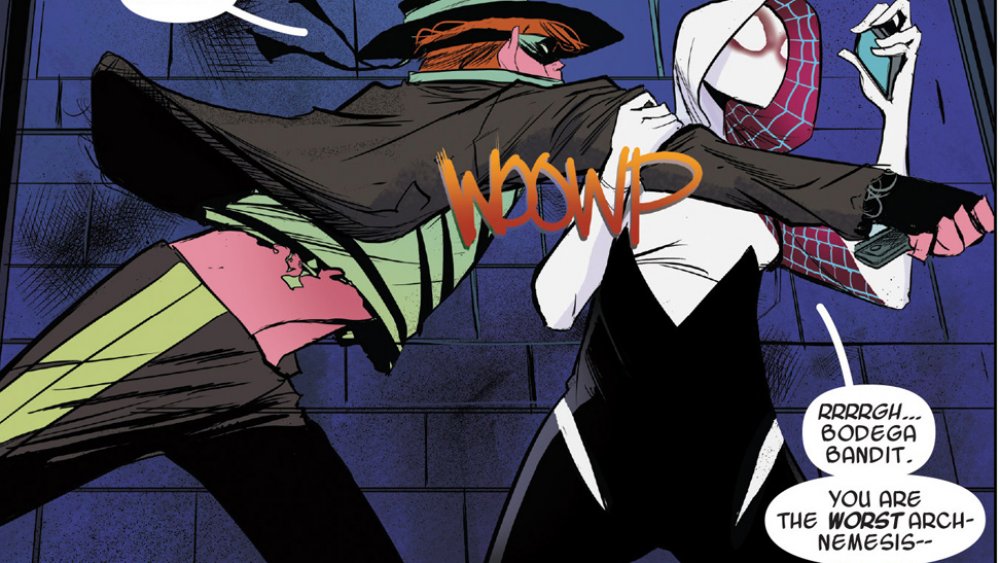 Spider-Gwen thwarting the Bodega Bandit