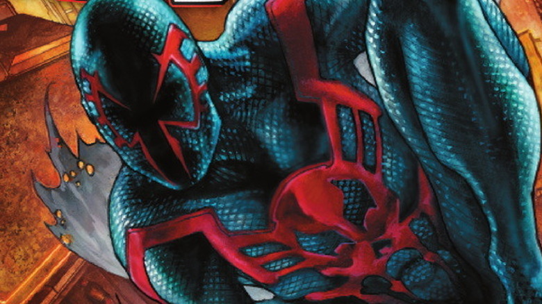 Spider-Man 2099 swings across the city 