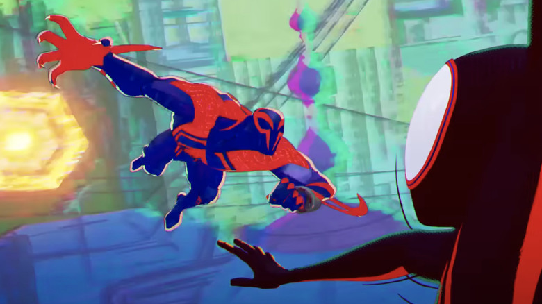 Spider-Man 2099 lunging after Spider-Man