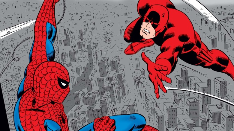 Spider-Man fights Daredevil above New York