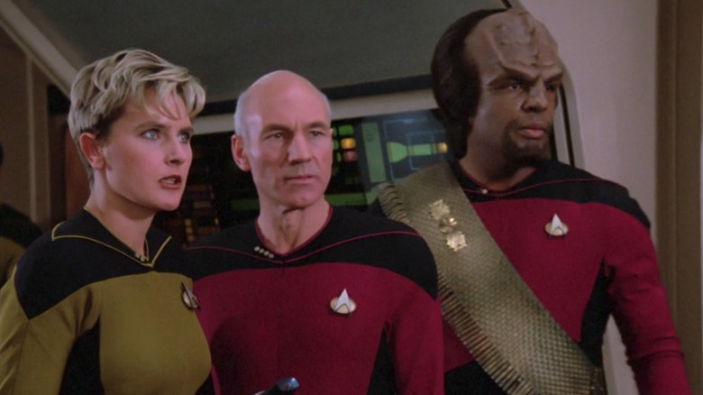 Yar, Picard, and Worf in the engine room
