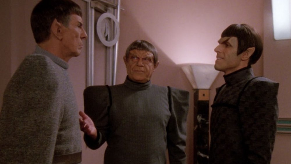 Spock and two Romulans in TNG's "Unification"