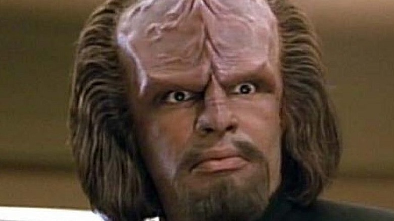 Worf looking annoyed