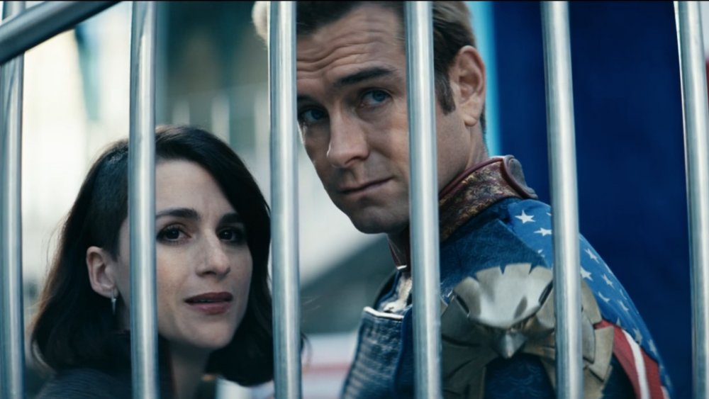 Aya Cash and Antony Starr as Stormfront and Homelander on The Boys