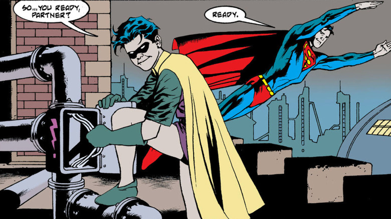 Robin and Superman prepare for their first team-up in "Legends of the DC Universe #6" by Kelley Puckett, Dave Taylor, and Kevin Nowlan.