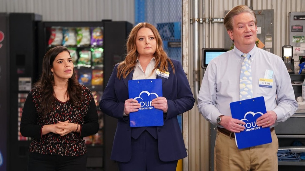 Superstore cast giving presentation