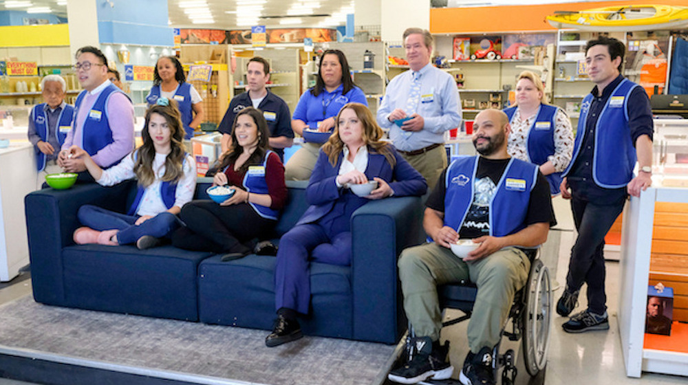 Superstore cast eating popcorn