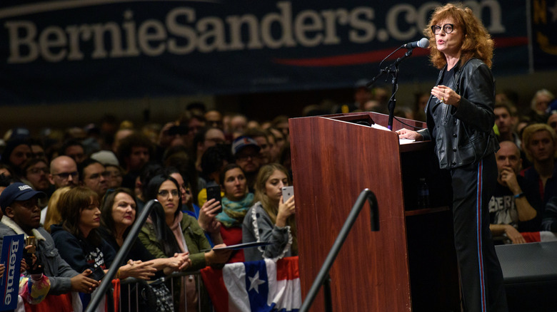 Susan Sarandon at a Bernie Sanders rally