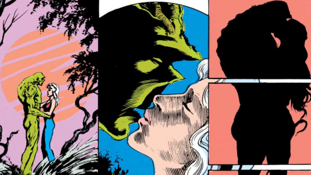 Swamp Thing and Abigail Cable kiss, from DC Comics