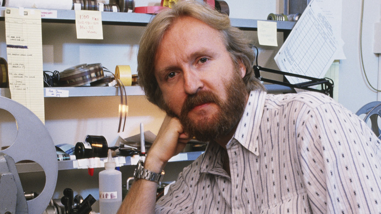 James Cameron poses in his editing bay