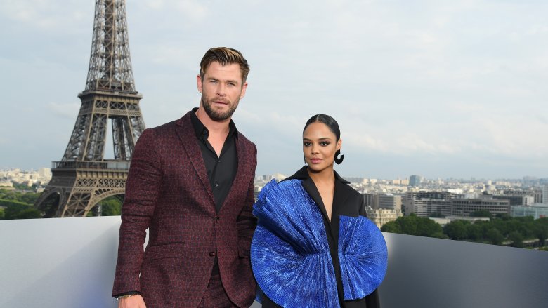 Tessa Thompson and Chris Hemsworth